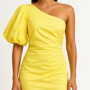 One One Six Yellow Puff Sleeve One Shoulder Mini Dress Size Small